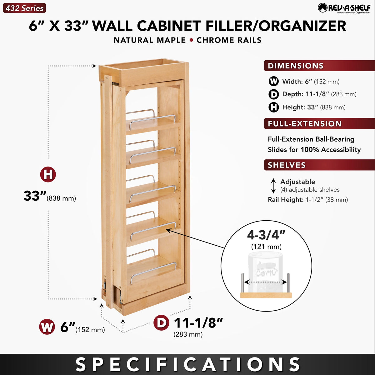 Rev-A-Shelf Tiered Wall Filler, 6"