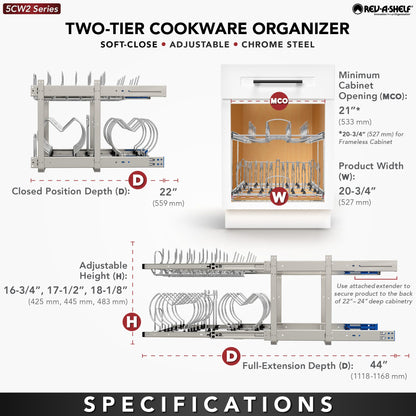 Rev-A-Shelf Two-Tier Cookware Organizer, polished chrome