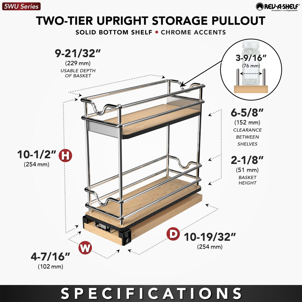 Rev-A-Shelf Upright Storage Pullout, polished chrome