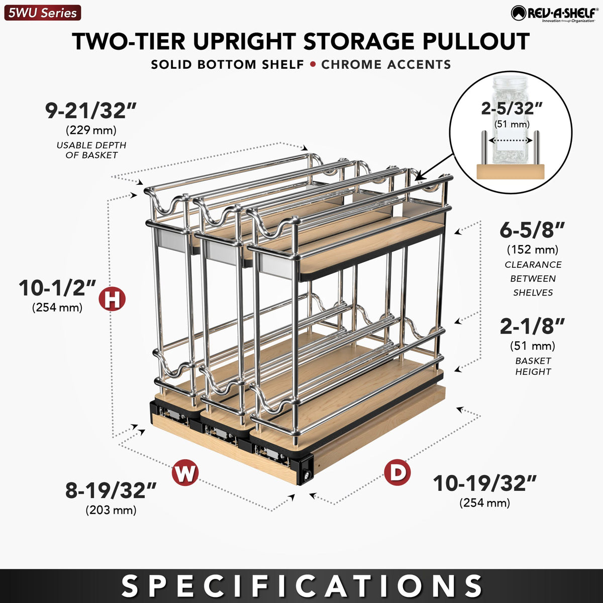 Rev-A-Shelf Upright Storage Pullout, polished chrome