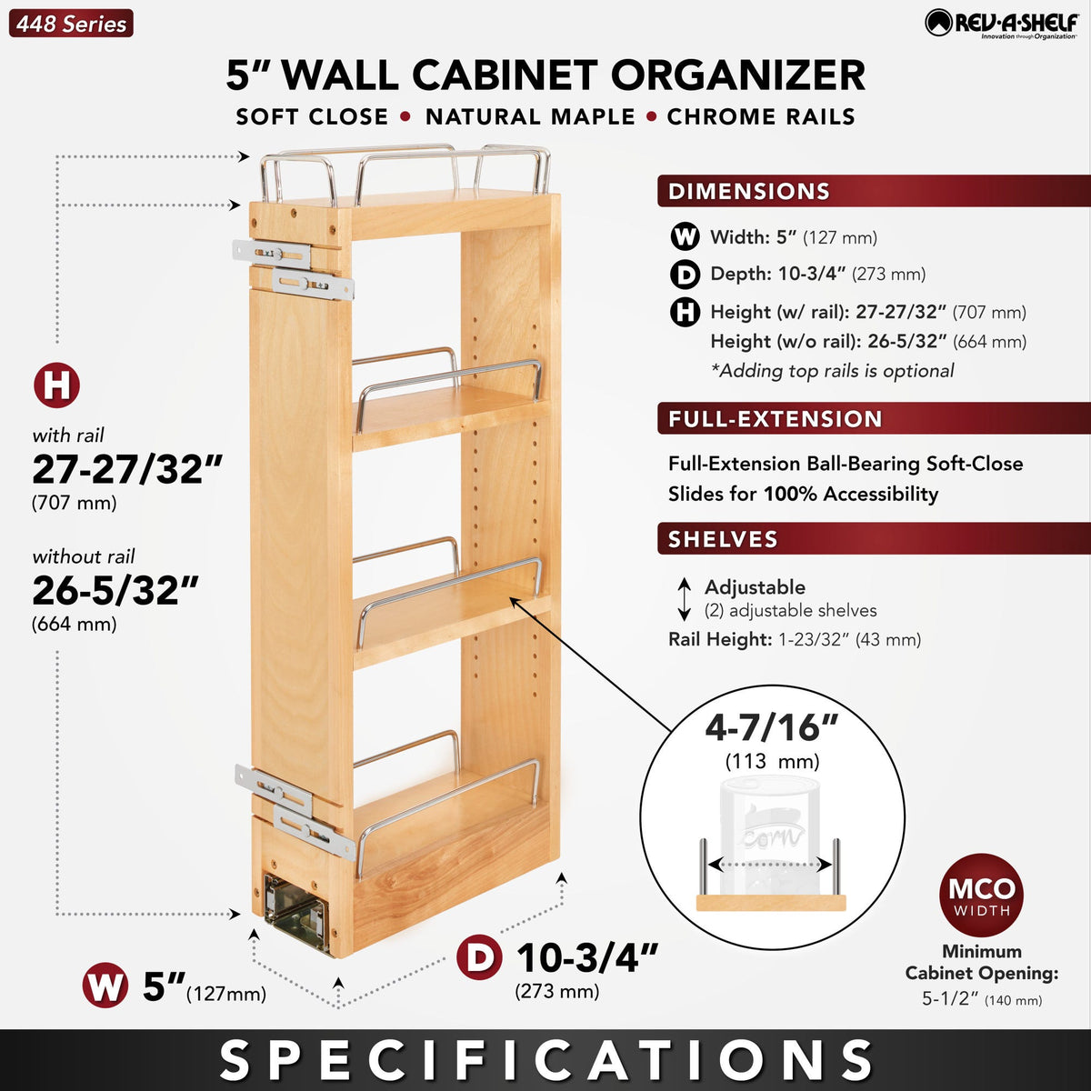 Rev-A-Shelf Wall Cabinet Pullout, natural maple