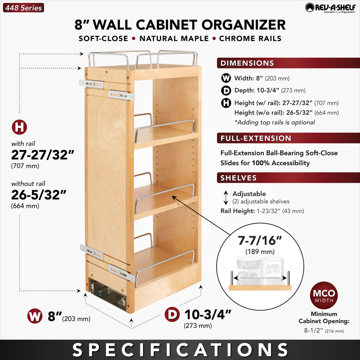 Rev-A-Shelf Wall Cabinet Pullout, natural maple
