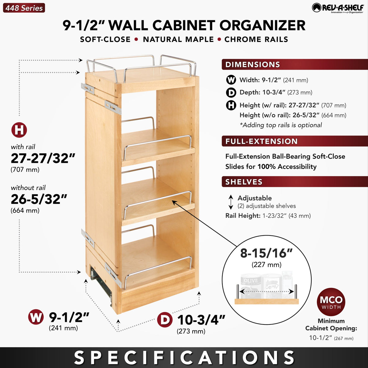Rev-A-Shelf Wall Cabinet Pullout, natural maple
