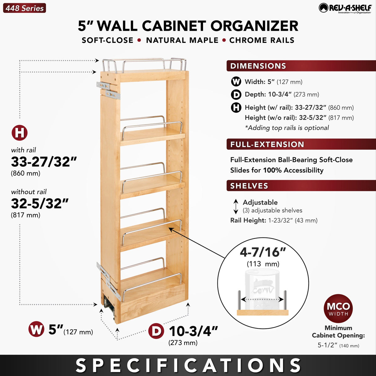 Rev-A-Shelf Wall Cabinet Pullout, natural maple