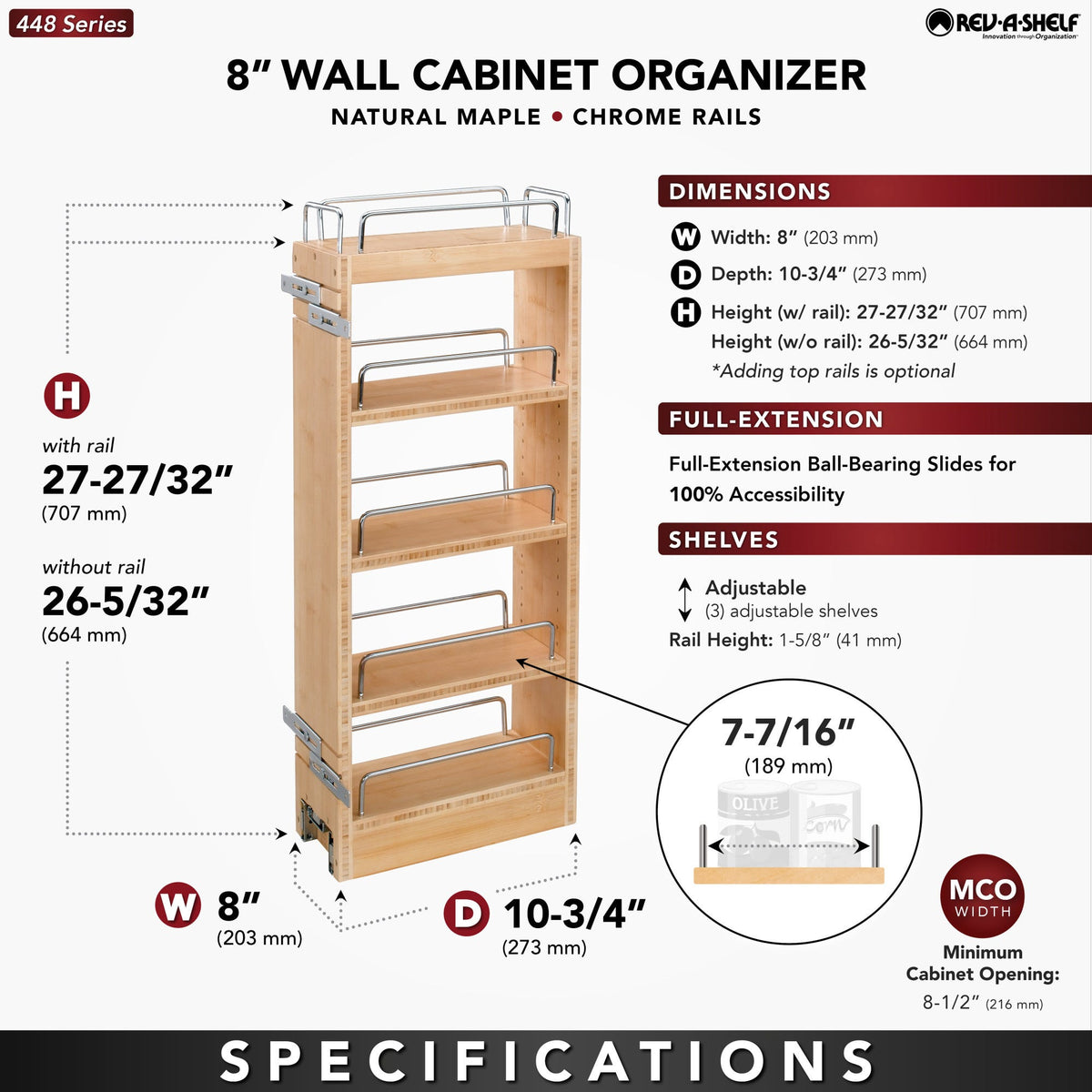 Rev-A-Shelf Wall Cabinet Pullout, natural maple