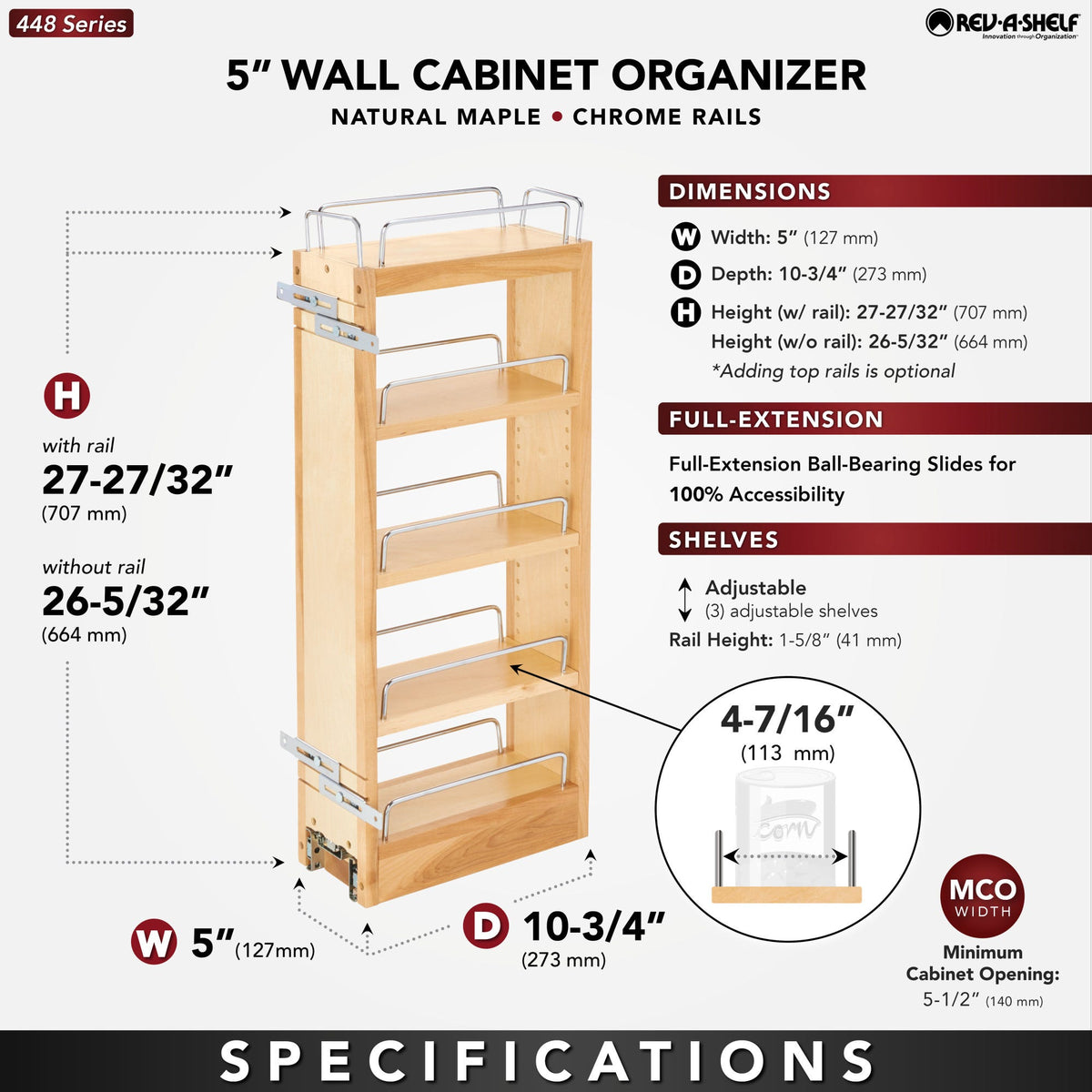 Rev-A-Shelf Wall Cabinet Pullout, Natural Maple, 9"
