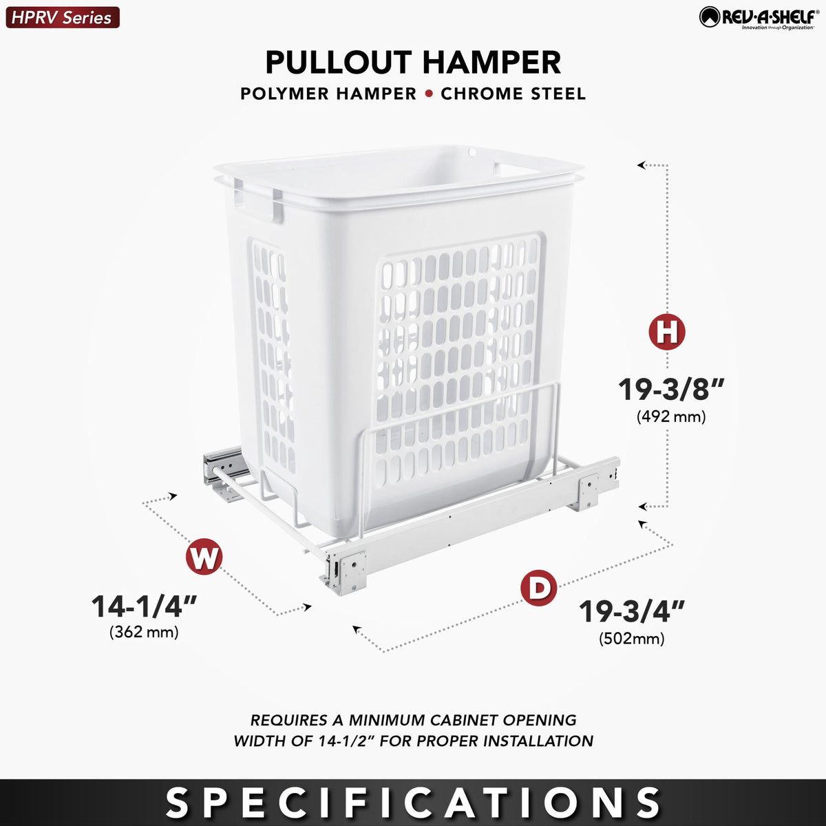 Rev-A-Shelf Wire Bottom Mount Polymer Hamper