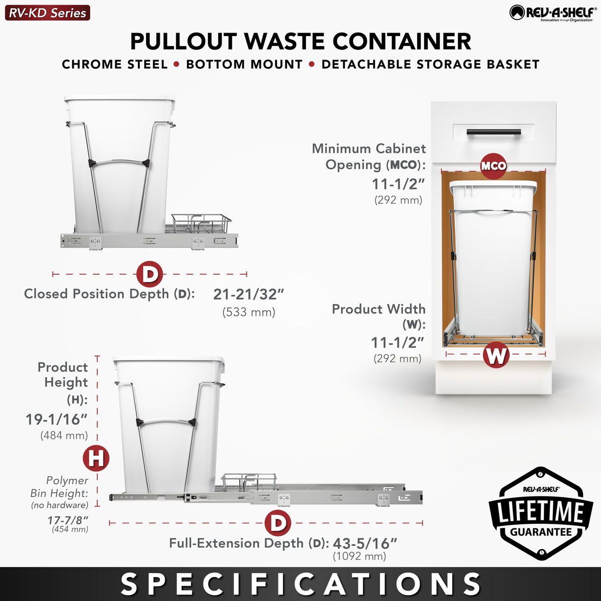 Rev-A-Shelf Wire Bottom Mount Waste Container