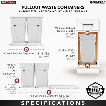 Rev-A-Shelf Wire Bottom Mount Waste Container, chrome