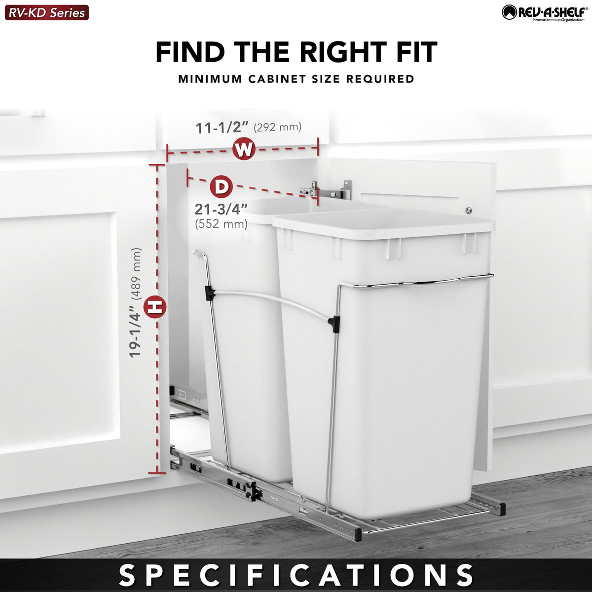 Rev-A-Shelf Wire Bottom Mount Waste Container, chrome