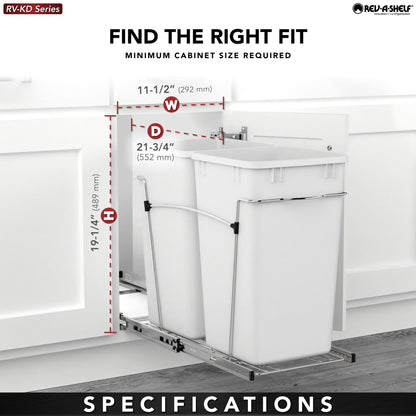 Rev-A-Shelf Wire Bottom Mount Waste Container, chrome