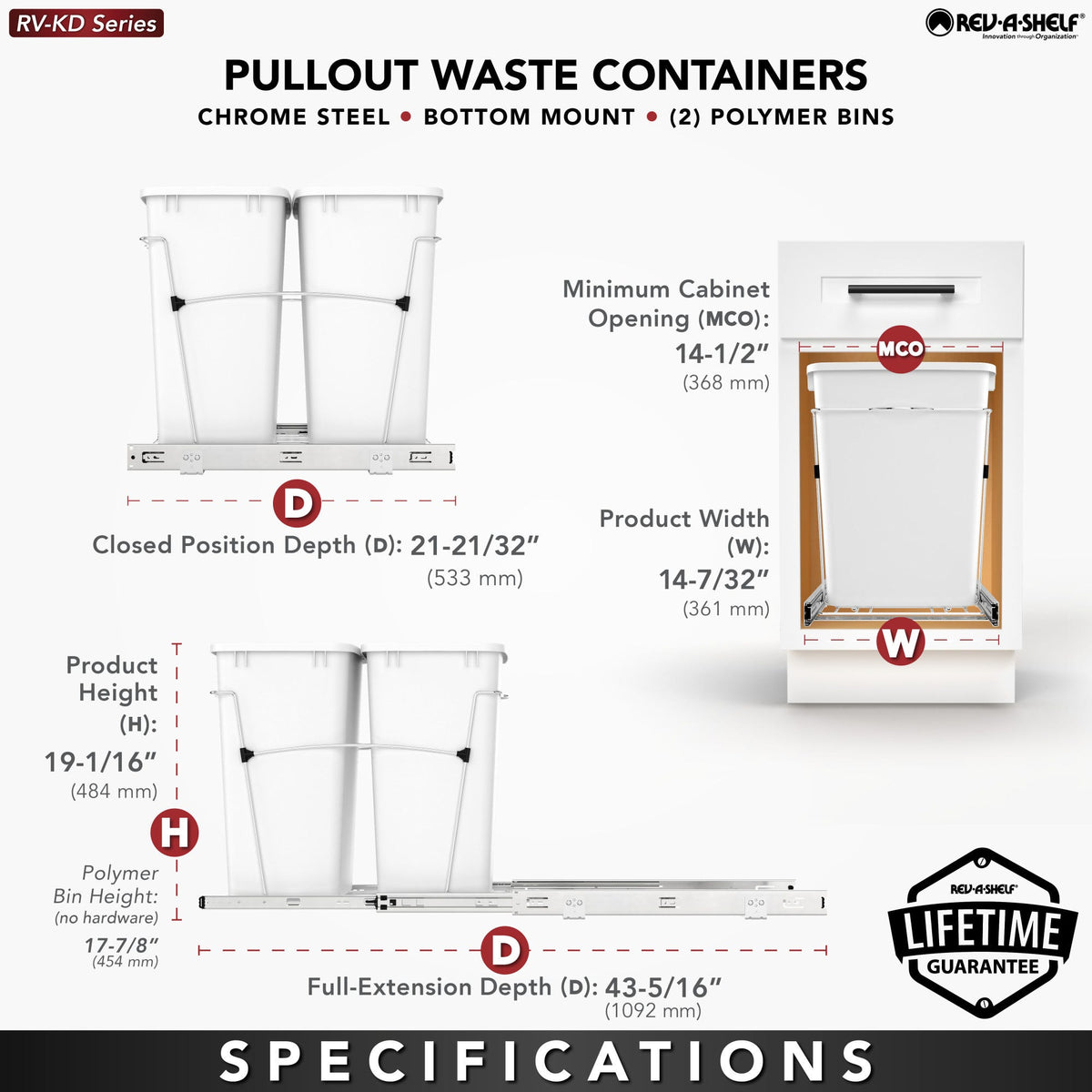 Rev-A-Shelf Wire Bottom Mount Waste Container, chrome