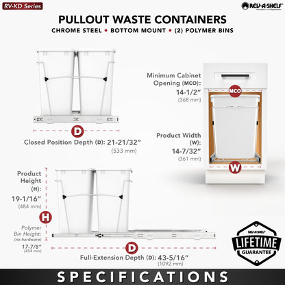 Rev-A-Shelf Wire Bottom Mount Waste Container, chrome