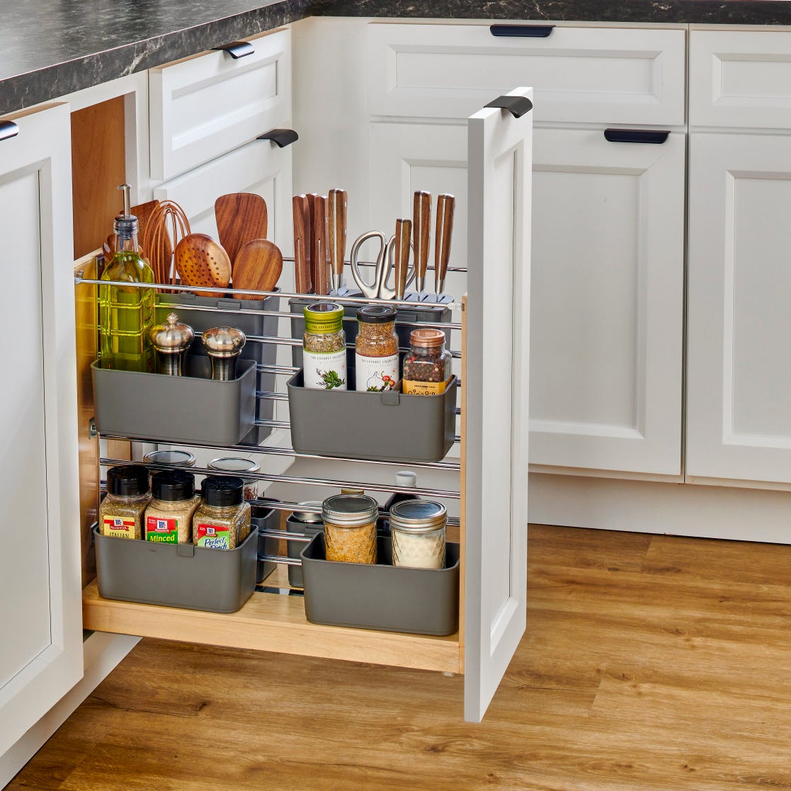 Rev-A-Shelf Wood Base Cabinet Modular Pullout Organizer with Soft Close