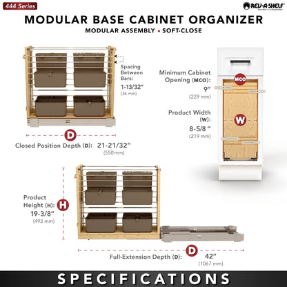 Rev-A-Shelf Wood Base Cabinet Modular Pullout Organizer with Soft Close