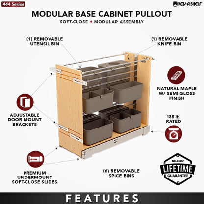Rev-A-Shelf Wood Base Cabinet Modular Pullout Organizer with Soft Close