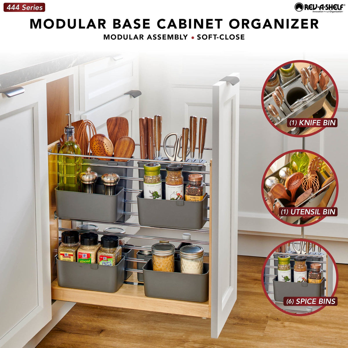 Rev-A-Shelf Wood Base Cabinet Modular Pullout Organizer with Soft Close