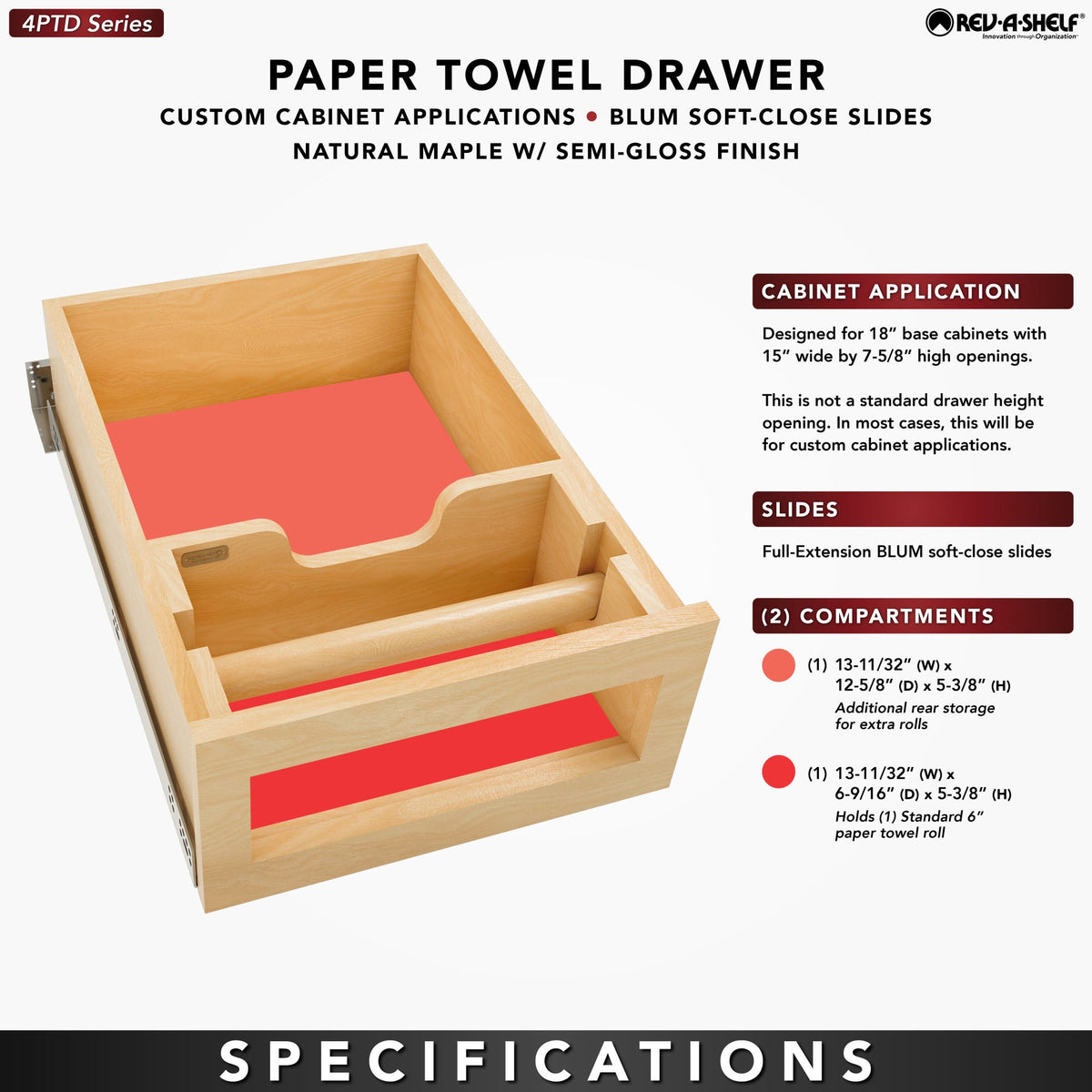 Rev-A-Shelf Wood Base Cabinet Paper Towel Drawer System with BLUM Soft-Close