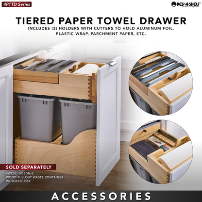 Rev-A-Shelf Wood Base Cabinet Paper Towel Tiered Drawer System with Foil Cutters and BLUM Soft-Close