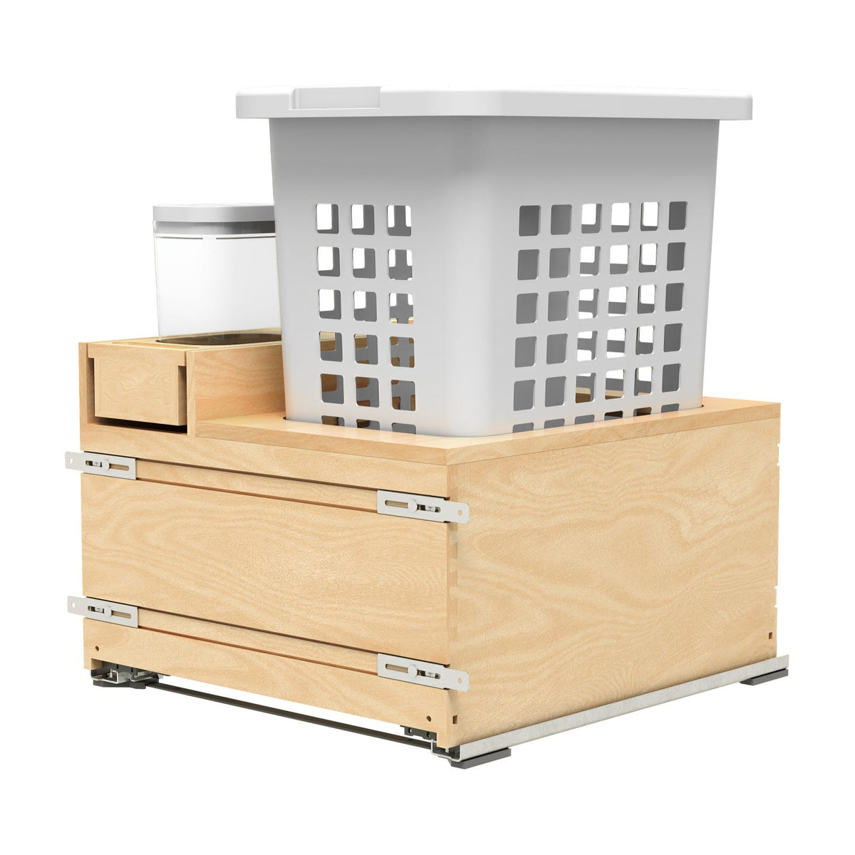 Rev-A-Shelf Wood Bottom Mount Hamper System, White, 24"