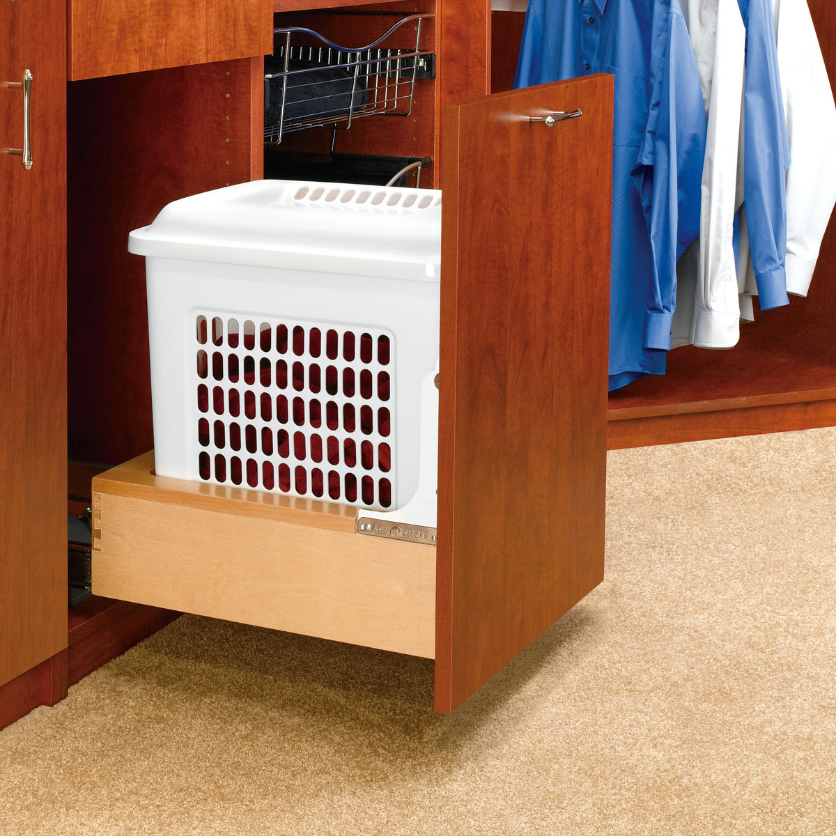 Rev-A-Shelf Wood Bottom Mount Hamper with Rev-A-Motion Soft-Close (Closet)