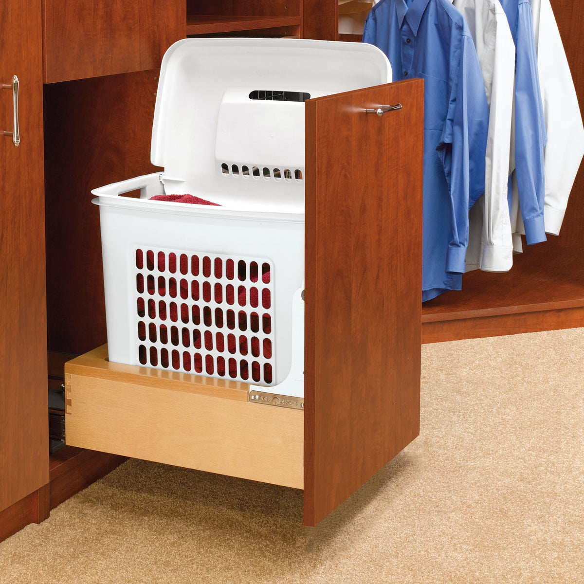 Rev-A-Shelf Wood Bottom Mount Hamper with Rev-A-Motion Soft-Close (Closet)