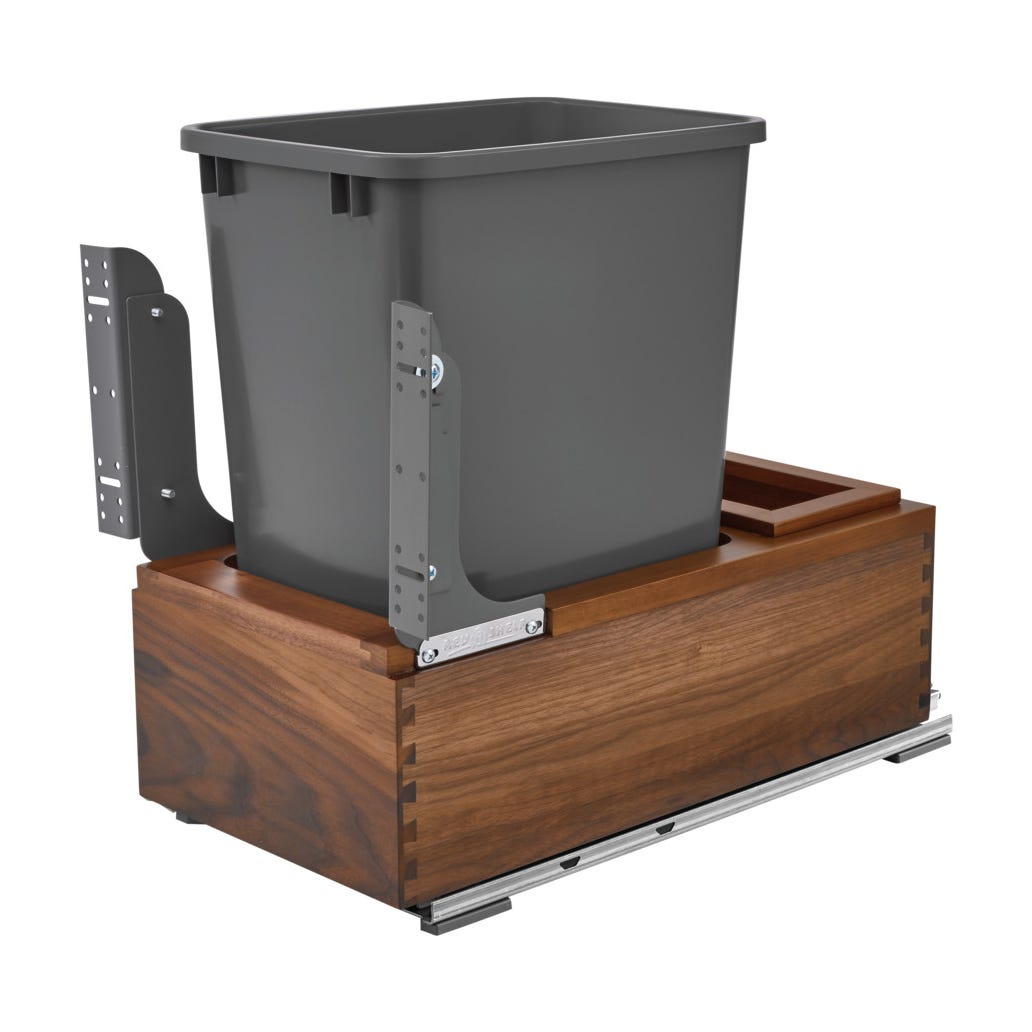 Rev-A-Shelf Wood Bottom Mount Pullout Waste Container, Walnut, 12"
