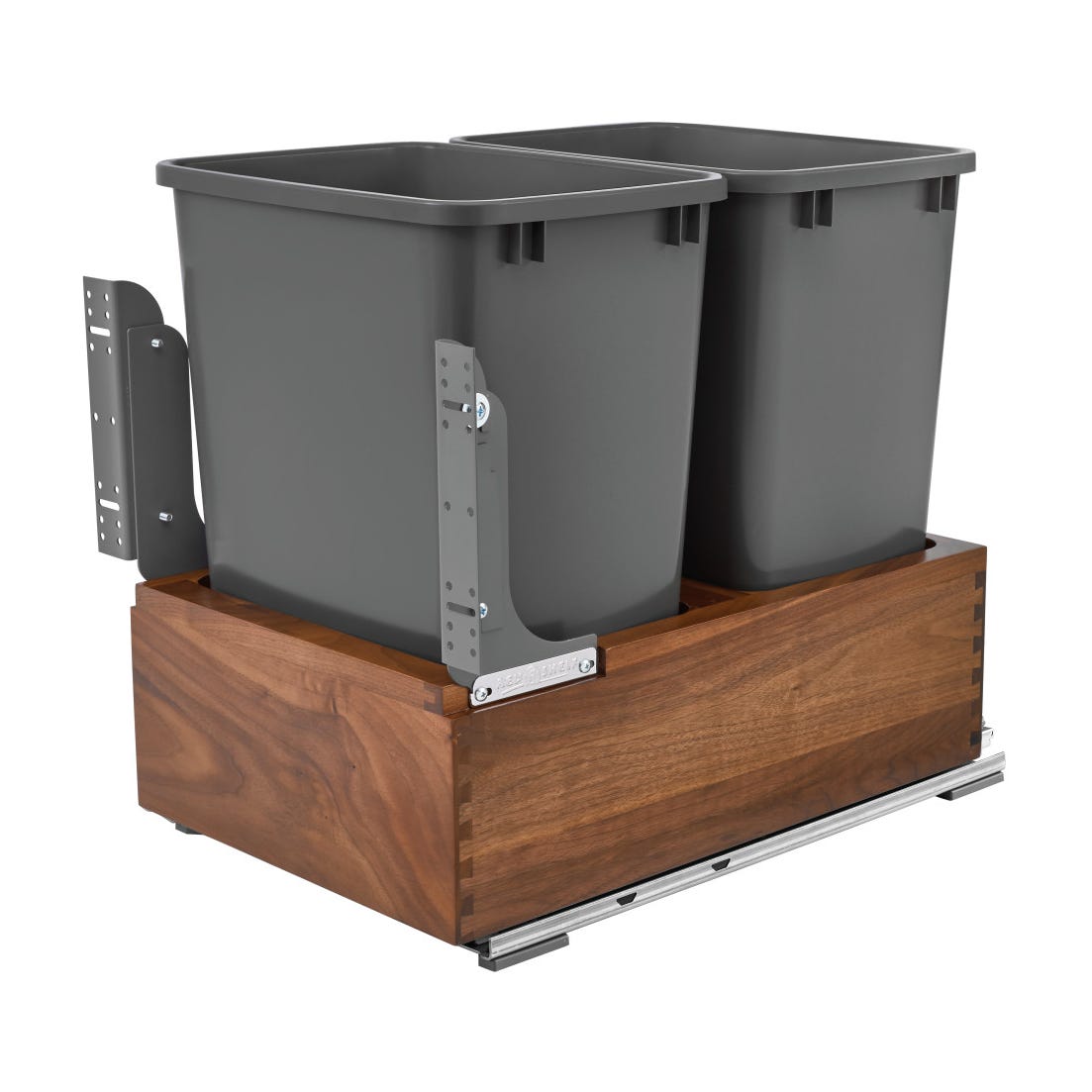 Rev-A-Shelf Wood Bottom Mount Pullout Waste Container, Walnut, 15"