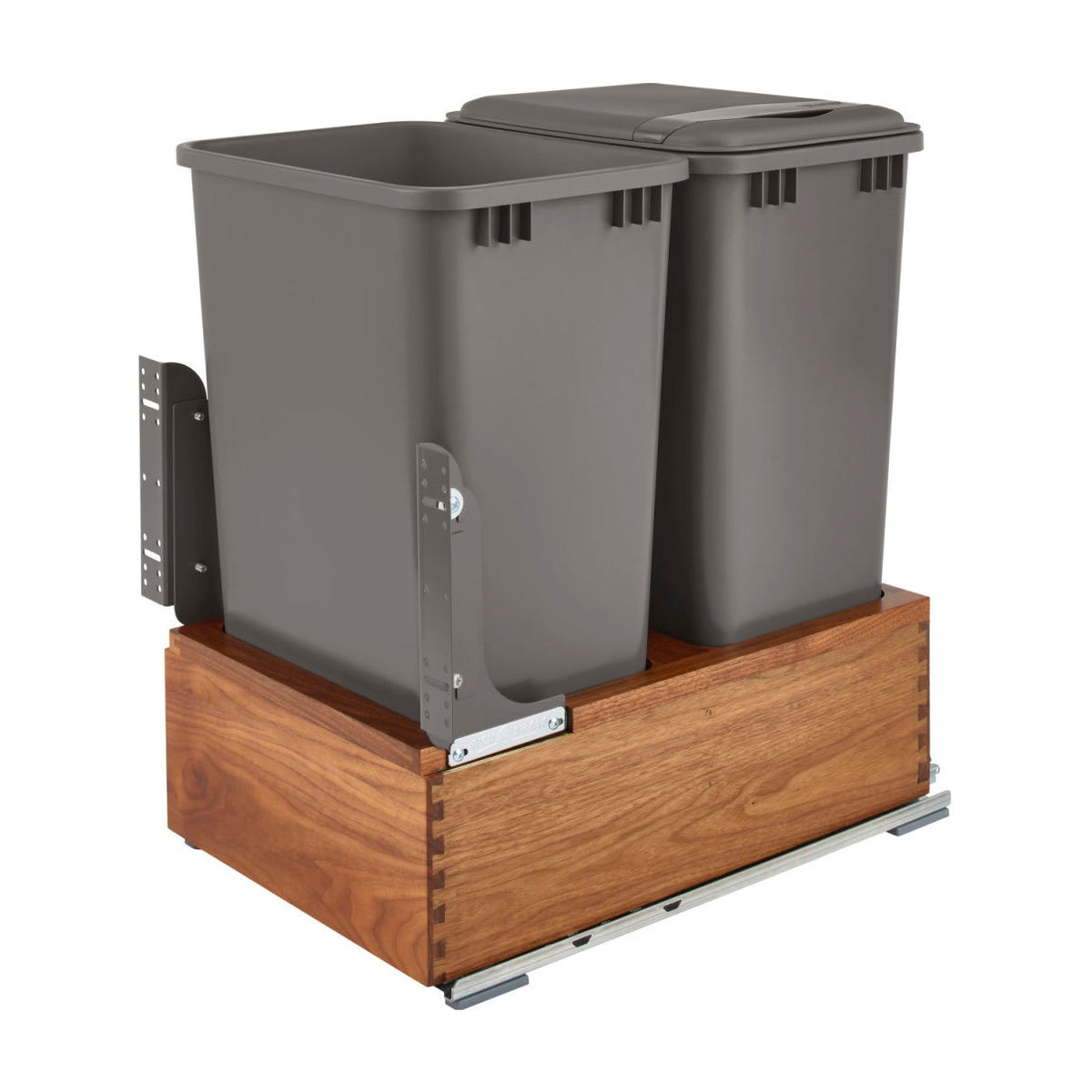 Rev-A-Shelf Wood Bottom Mount Pullout Waste Container, Walnut, 16"