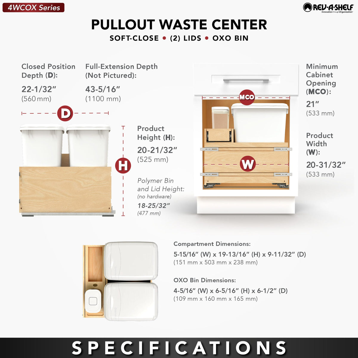 Rev-A-Shelf Wood Bottom Mount Waste Container System