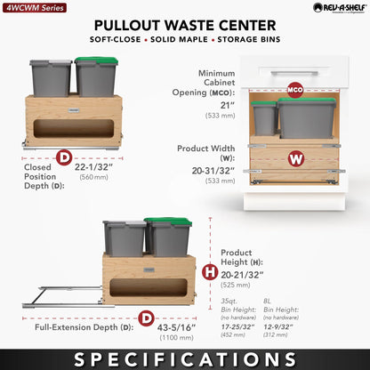 Rev-A-Shelf Wood Bottom Mount Waste Management Center with Soft-Close