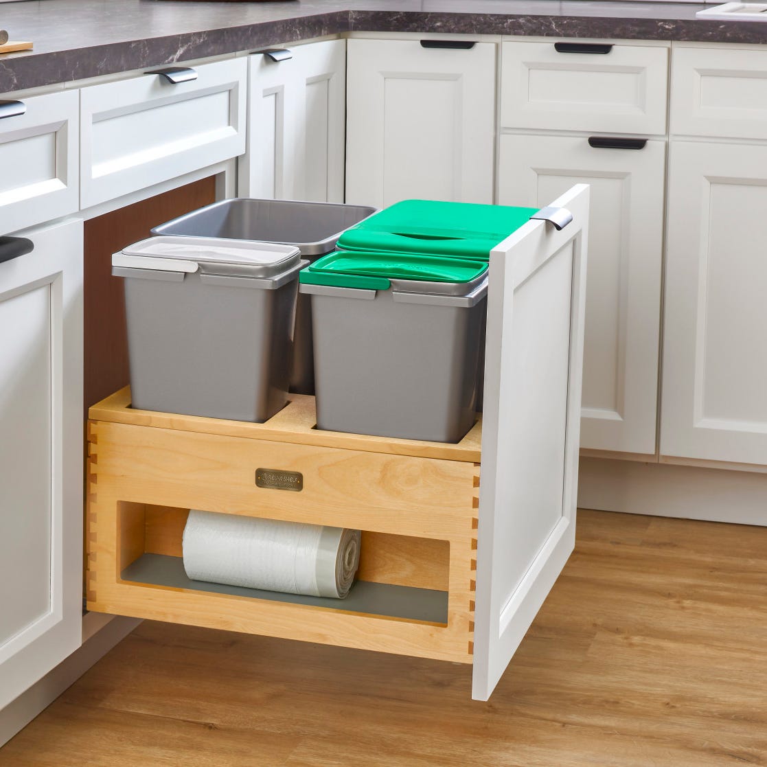 Rev-A-Shelf Wood Bottom Mount Waste Management Center with Soft-Close