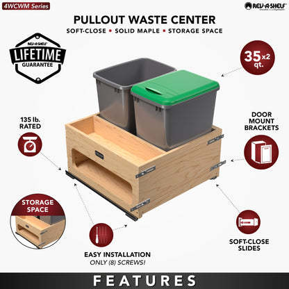 Rev-A-Shelf Wood Bottom Mount Waste Management Center with Soft-Close