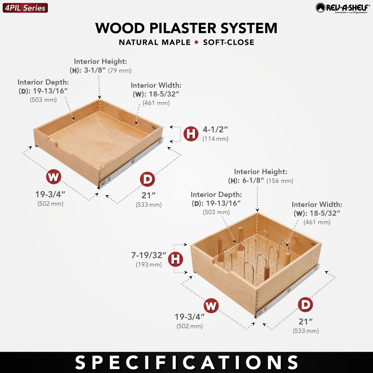 Rev-A-Shelf Wood Pilaster System Kit, natural maple