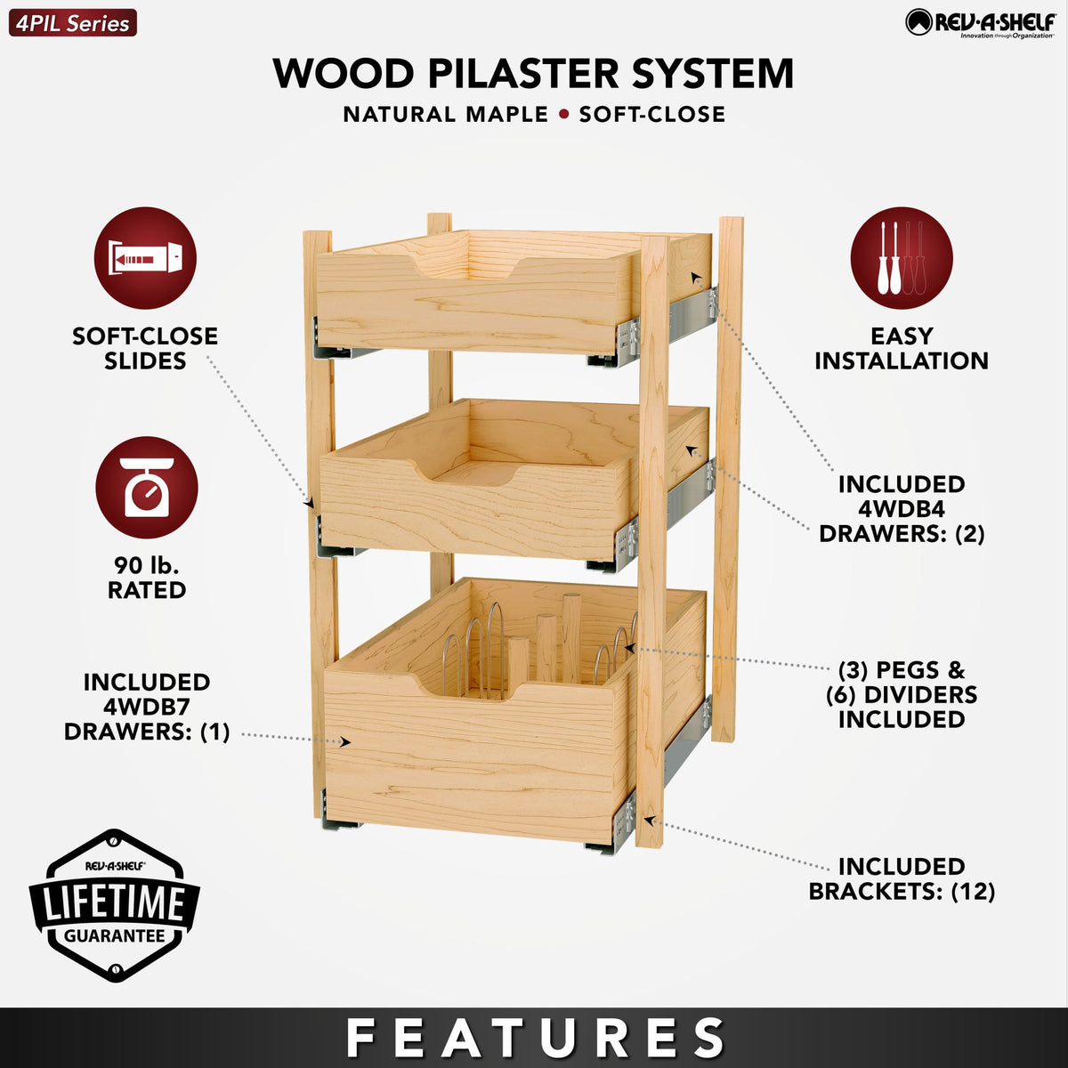 Rev-A-Shelf Wood Pilaster System Kit, natural maple