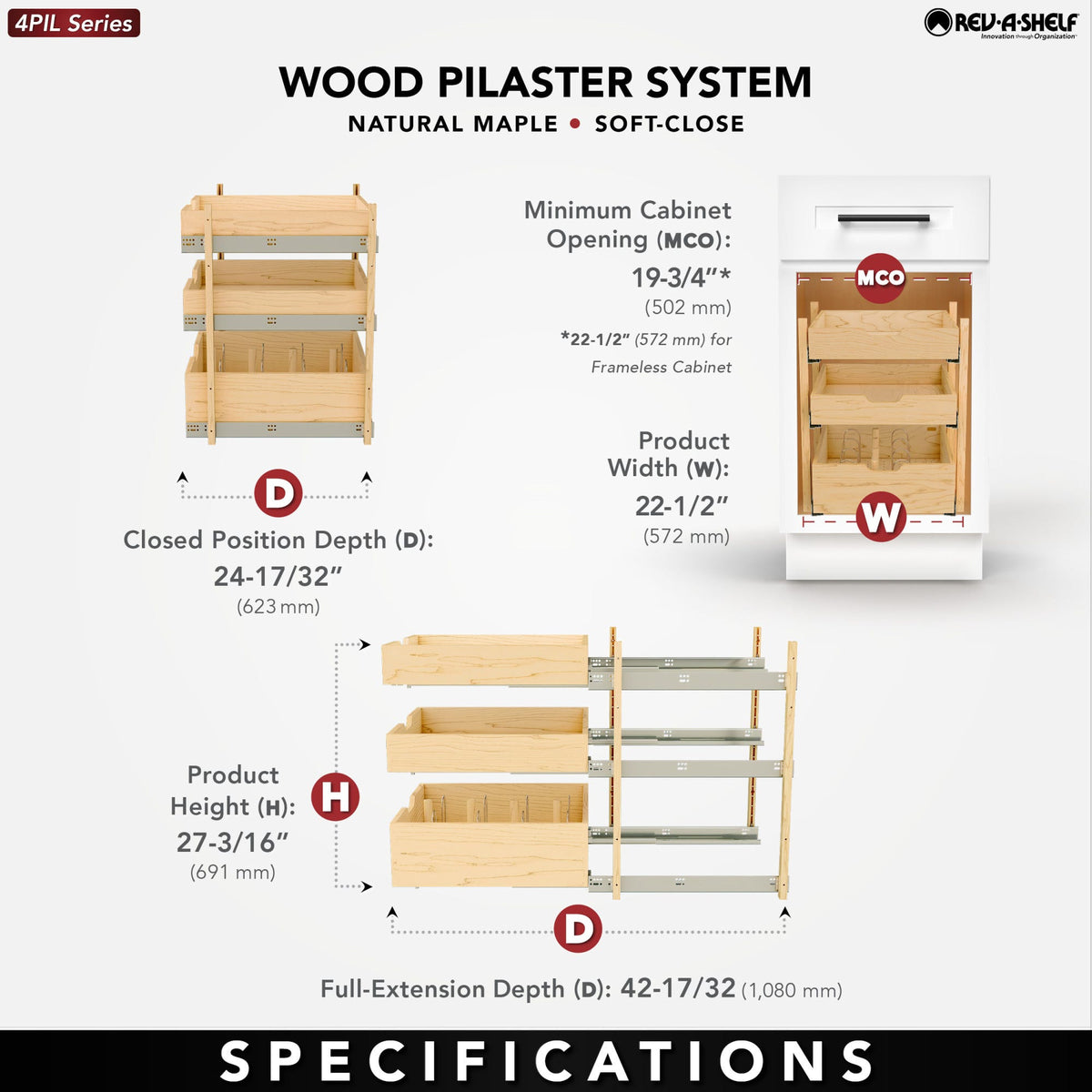 Rev-A-Shelf Wood Pilaster System Kit, natural maple