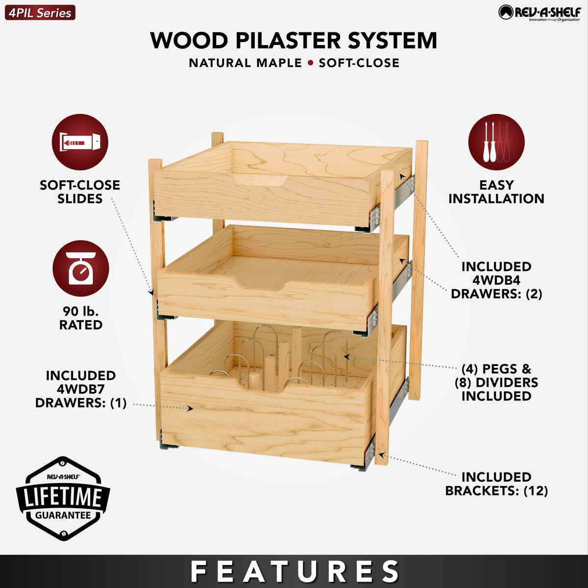 Rev-A-Shelf Wood Pilaster System Kit, natural maple