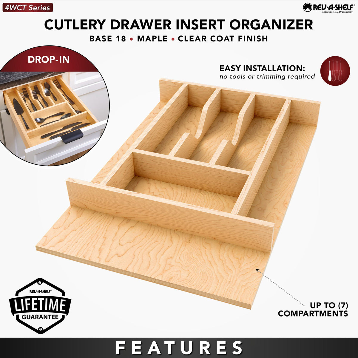 Rev-A-Shelf Wood Right Fit Cutlery Drawer Insert, natural maple