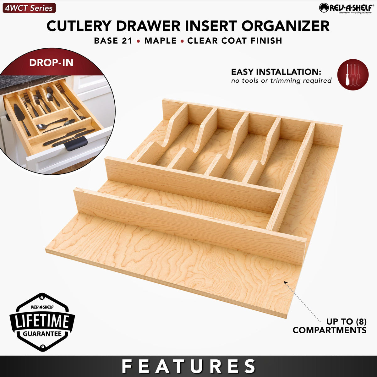 Rev-A-Shelf Wood Right Fit Cutlery Drawer Insert, natural maple