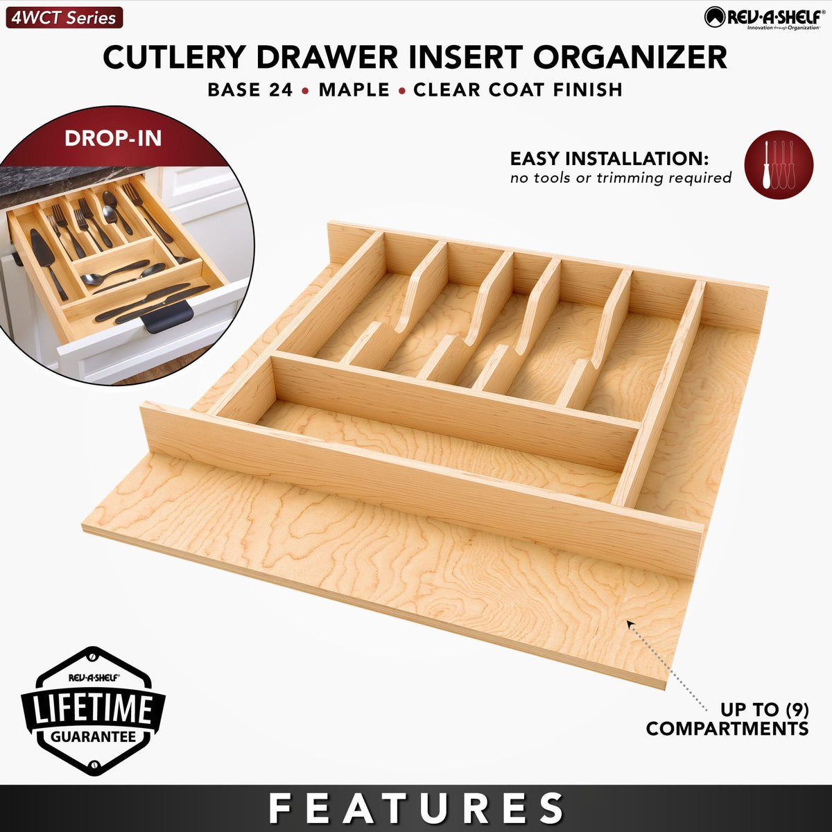 Rev-A-Shelf Wood Right Fit Cutlery Drawer Insert, natural maple