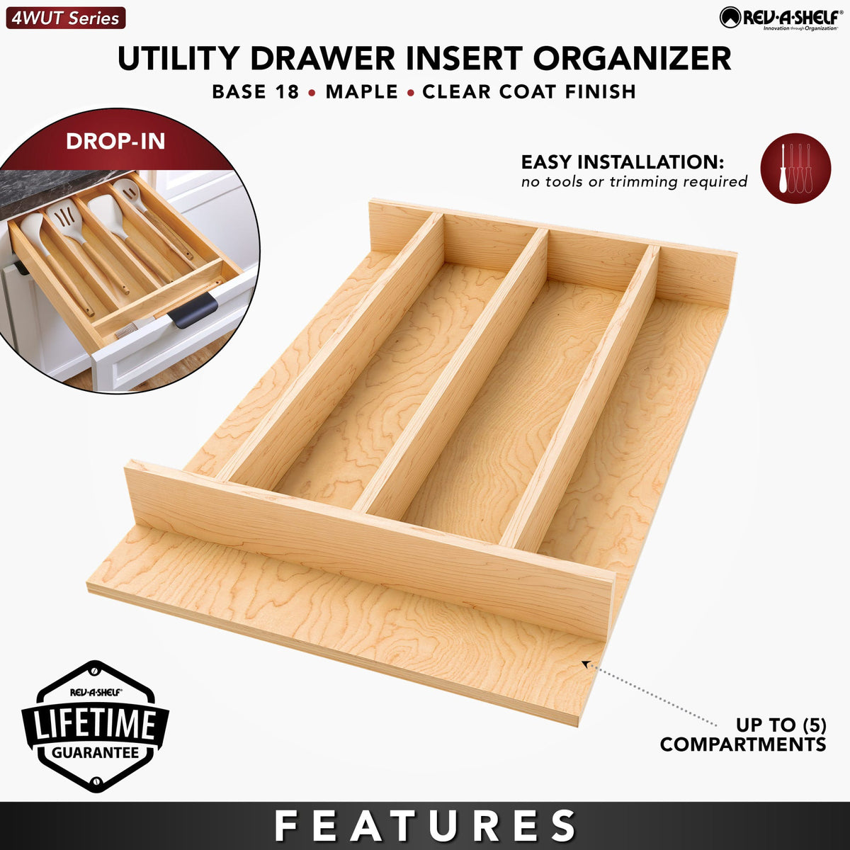 Rev-A-Shelf Wood Right Fit Utensil Drawer Insert, natural maple