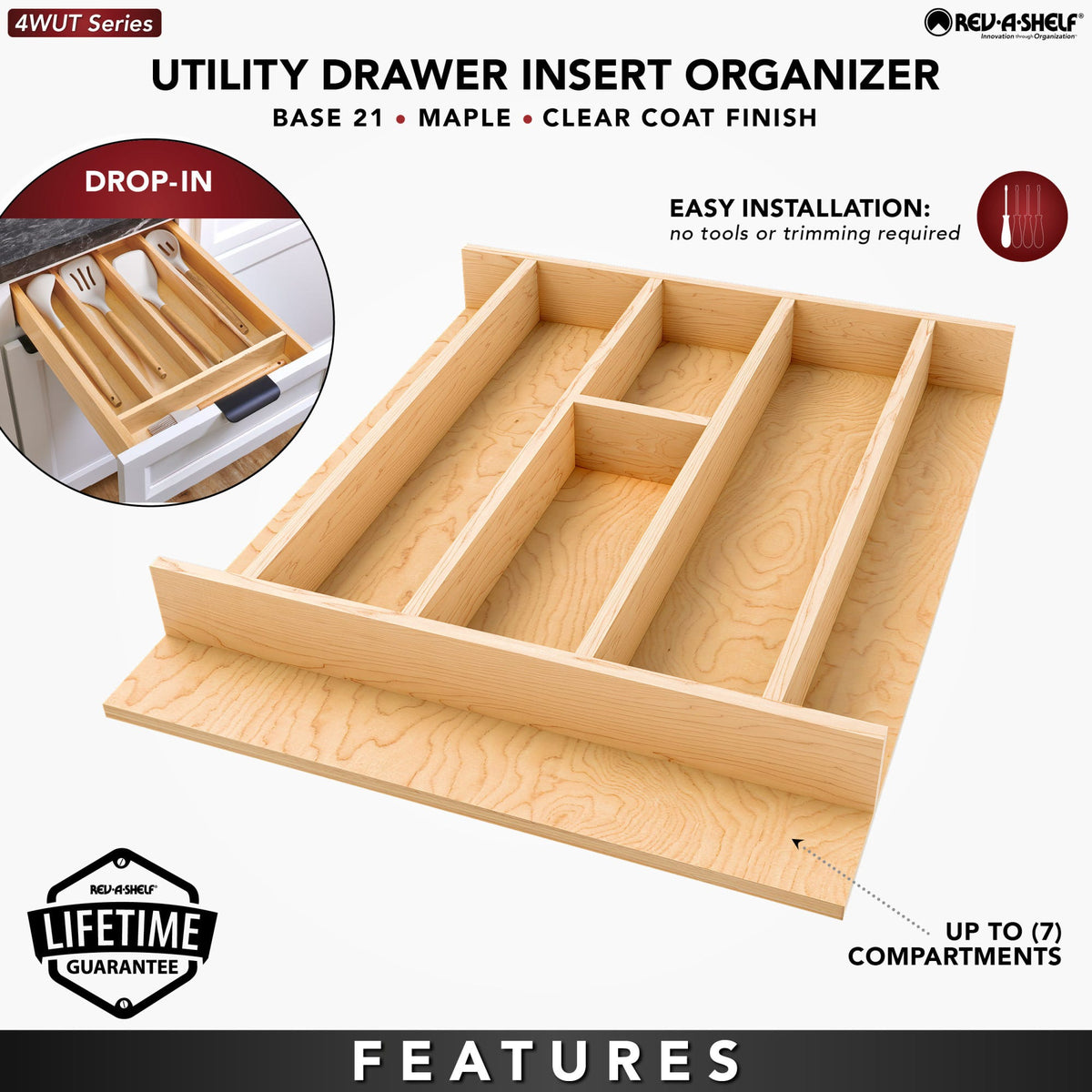 Rev-A-Shelf Wood Right Fit Utensil Drawer Insert, natural maple
