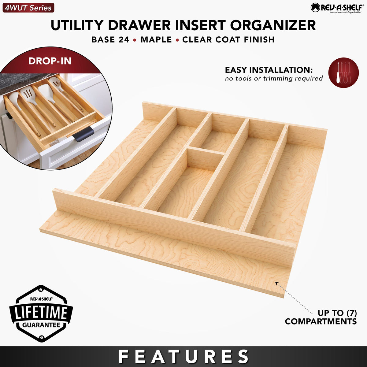 Rev-A-Shelf Wood Right Fit Utensil Drawer Insert, natural maple