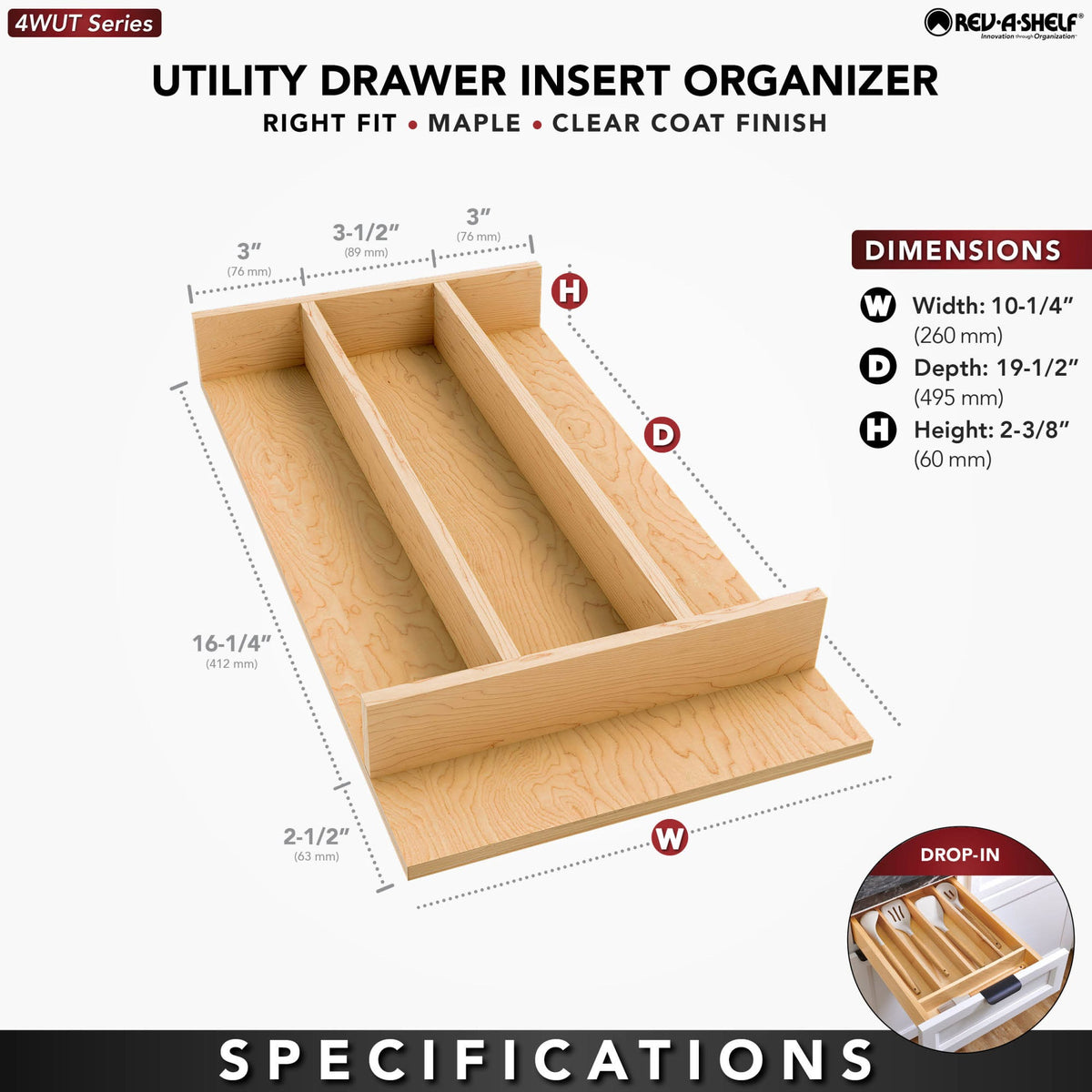 Rev-A-Shelf Wood Right Fit Utensil Drawer Insert
