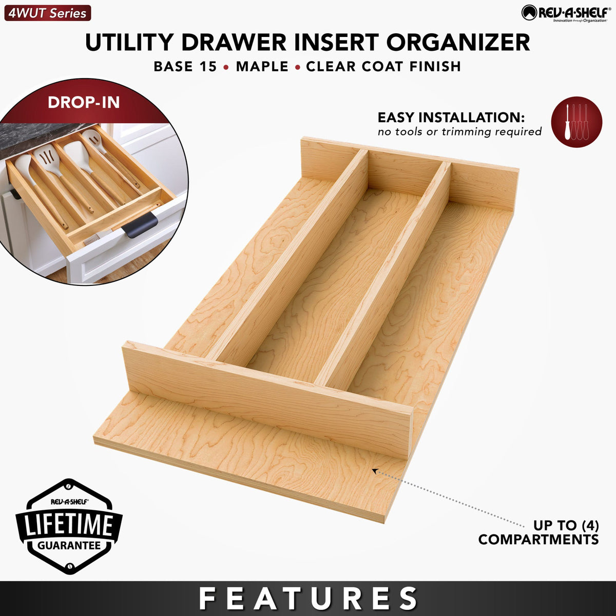 Rev-A-Shelf Wood Right Fit Utensil Drawer Insert
