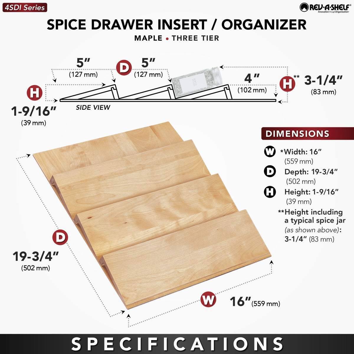 Rev-A-Shelf Wood Spice Drawer Insert, walnut