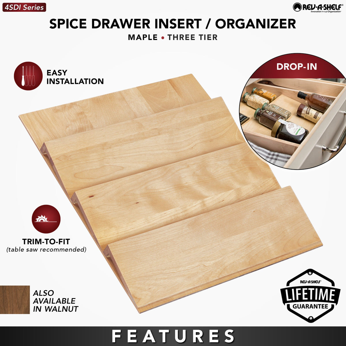 Rev-A-Shelf Wood Spice Drawer Insert, walnut