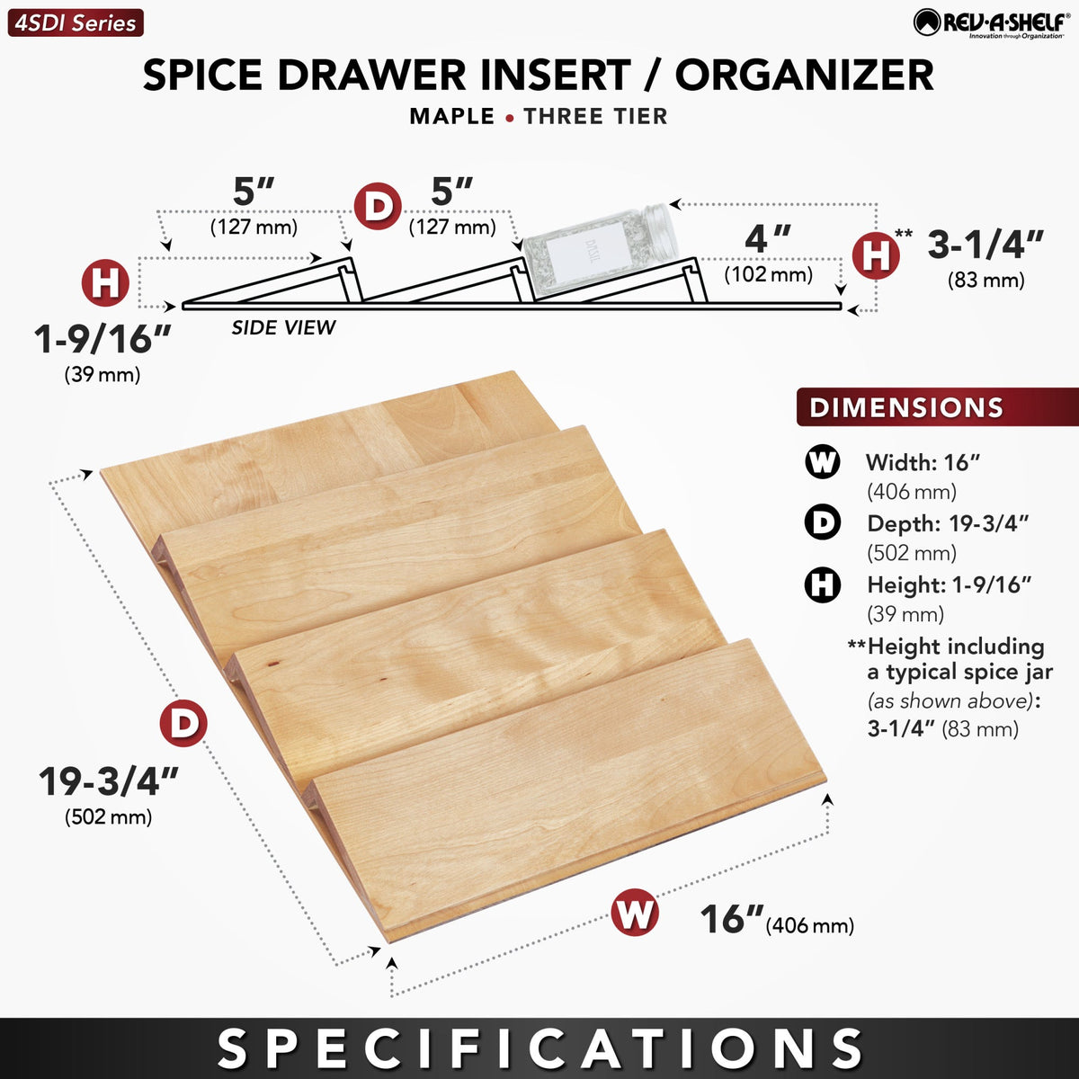 Rev-A-Shelf Wood Spice Drawer Insert