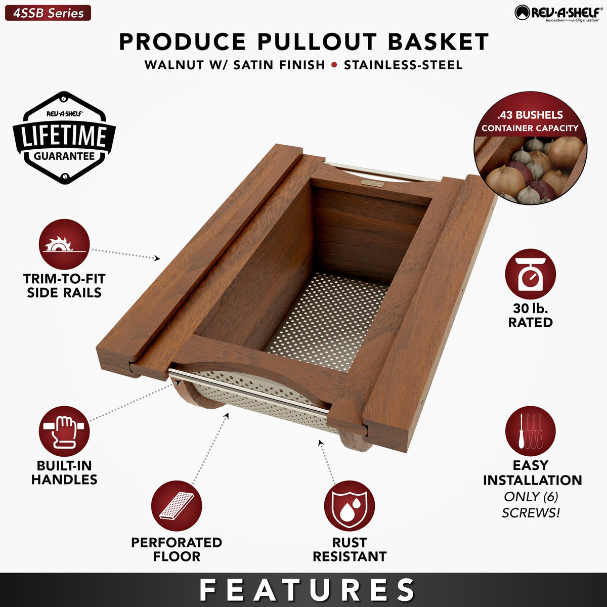 Rev-A-Shelf Wood/Stainless-Steel Produce Pullout Baskets, walnut