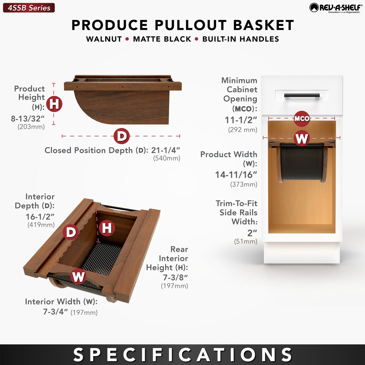 Rev-A-Shelf Wood/Stainless-Steel Produce Pullout Baskets, walnut